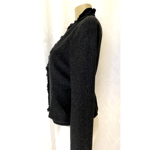NWOT Magaschoni Collection Embellished Wool Blend Blazer Jacket Charcoal… - Picture 3 of 6